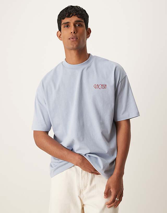 Asos ASOS DESIGN Oversized T-shirt With Floral Graphic In Light Blue
