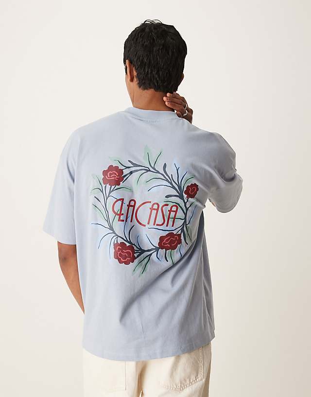 asos ASOS DESIGN oversized t-shirt with floral graphic in light blue