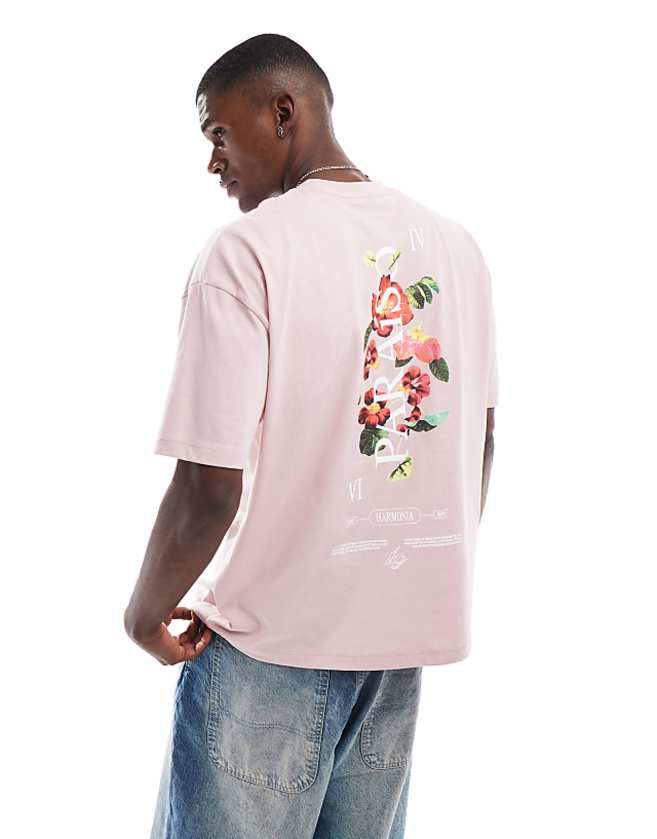 asos ASOS DESIGN oversized t-shirt with floral graphic in light pink