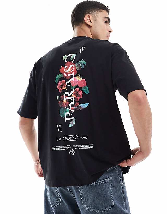 asos ASOS DESIGN oversized t-shirt with floral graphic in black