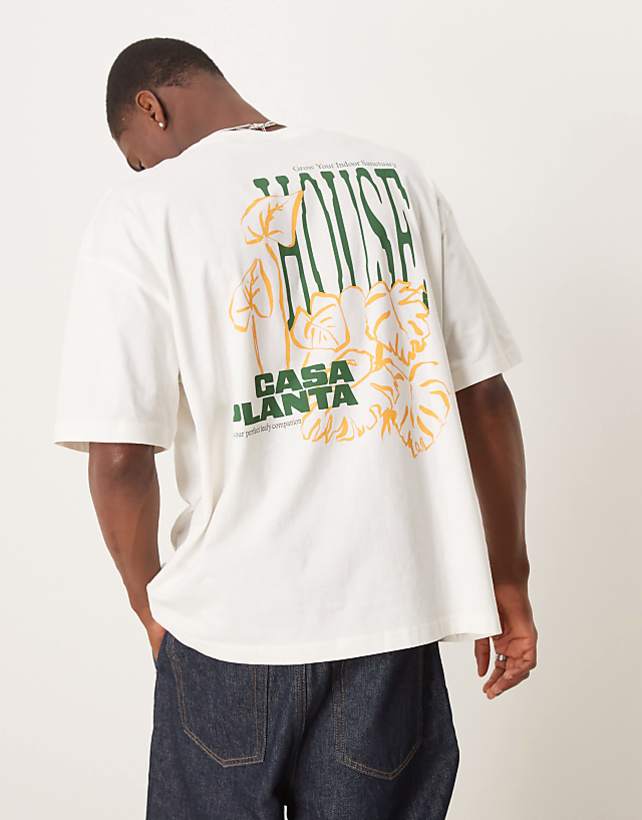 asos ASOS DESIGN oversized t-shirt with floral graphic in cream