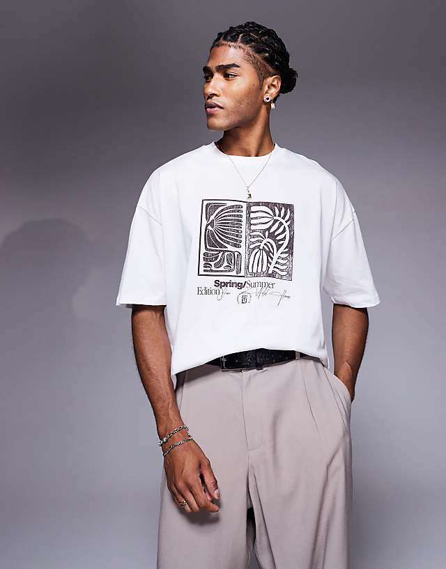 asos ASOS DESIGN oversized t-shirt with floral graphic in white