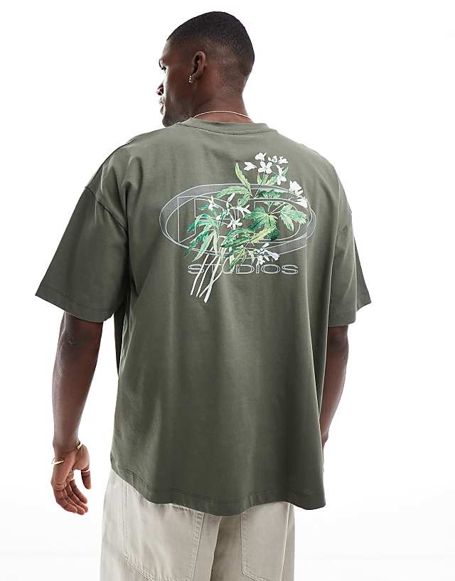 Asos ASOS DESIGN Oversized T-shirt With Floral Street Graphic In Khaki