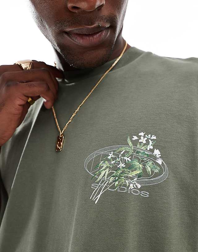 Asos ASOS DESIGN Oversized T-shirt With Floral Street Graphic In Khaki