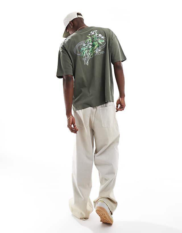 asos ASOS DESIGN oversized t-shirt with floral street graphic in khaki