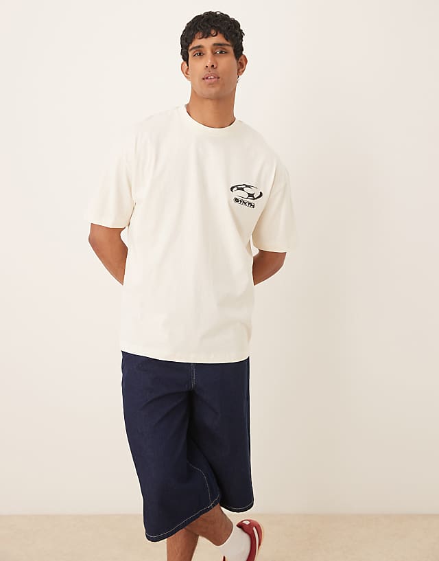 asos ASOS DESIGN oversized t-shirt with front and back print in tofu