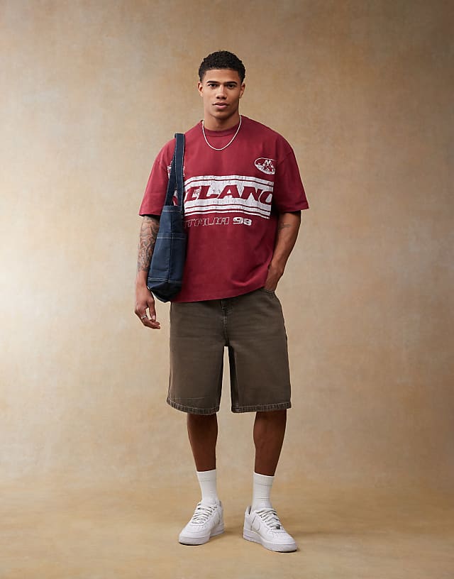 Asos ASOS DESIGN Oversized T-shirt With Front Chest Print In Burgundy