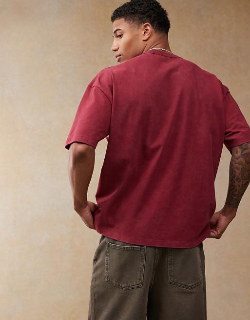 Asos ASOS DESIGN Oversized T-shirt With Front Chest Print In Burgundy
