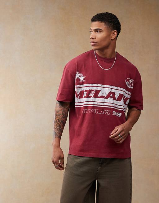 Asos ASOS DESIGN Oversized T-shirt With Front Chest Print In Burgundy