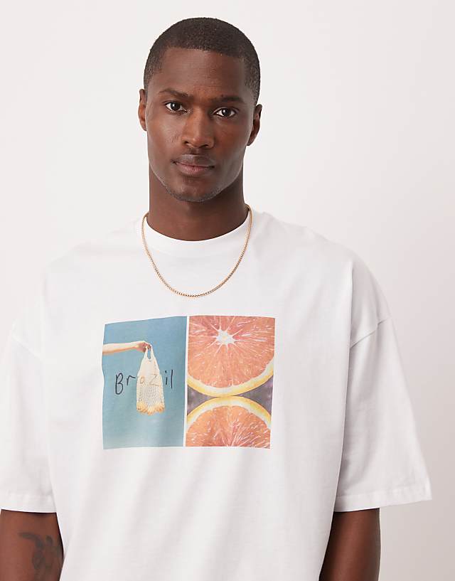 asos ASOS DESIGN oversized t-shirt with front chest print in white