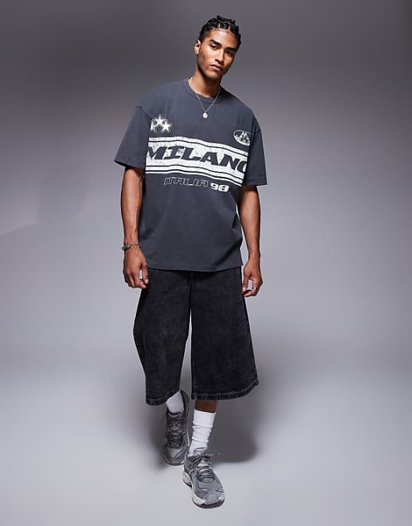 Asos ASOS DESIGN Oversized T-shirt With Front Chest Print In Washed Asphalt