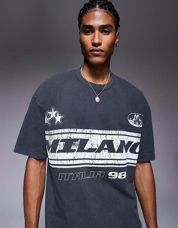 asos ASOS DESIGN oversized t-shirt with front chest print in washed asphalt