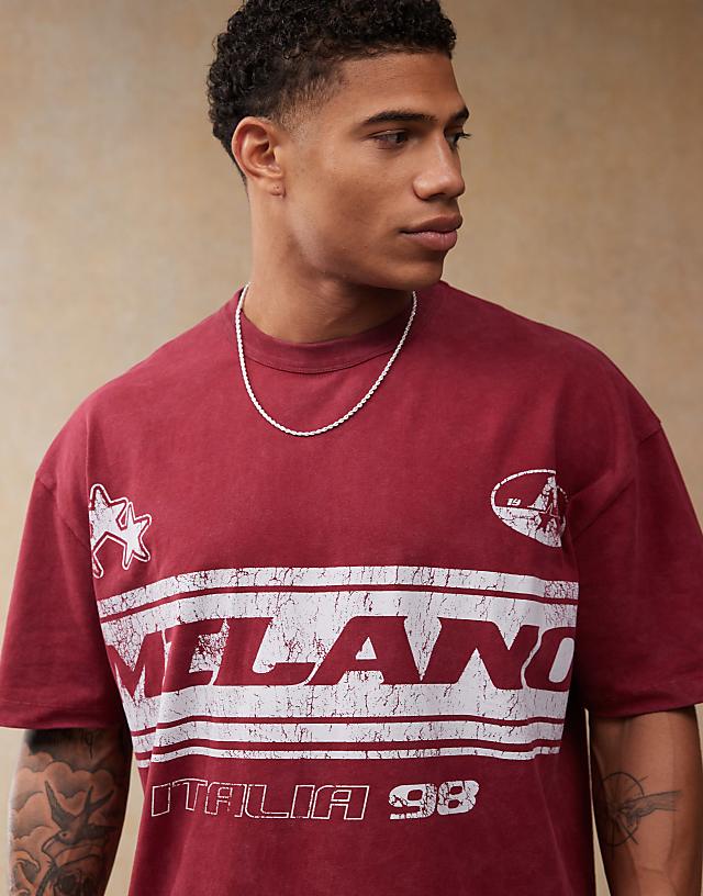 asos ASOS DESIGN oversized t-shirt with front chest print in burgundy