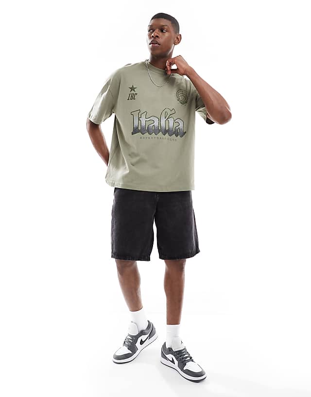 Asos ASOS DESIGN Oversized T-shirt With Front City Print In Light Khaki