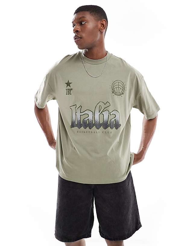 Asos ASOS DESIGN Oversized T-shirt With Front City Print In Light Khaki