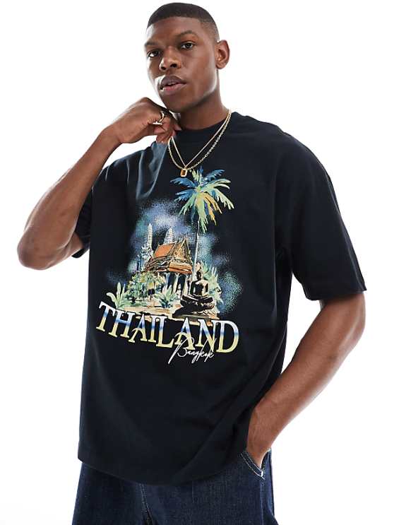 asos ASOS DESIGN oversized t-shirt with front city print in black