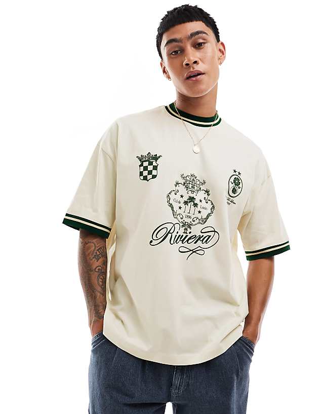 asos ASOS DESIGN oversized t-shirt with front print in off white