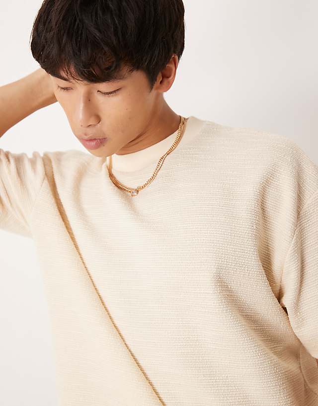 Asos ASOS DESIGN Oversized T-shirt With Henley Neck In Cream Boucle