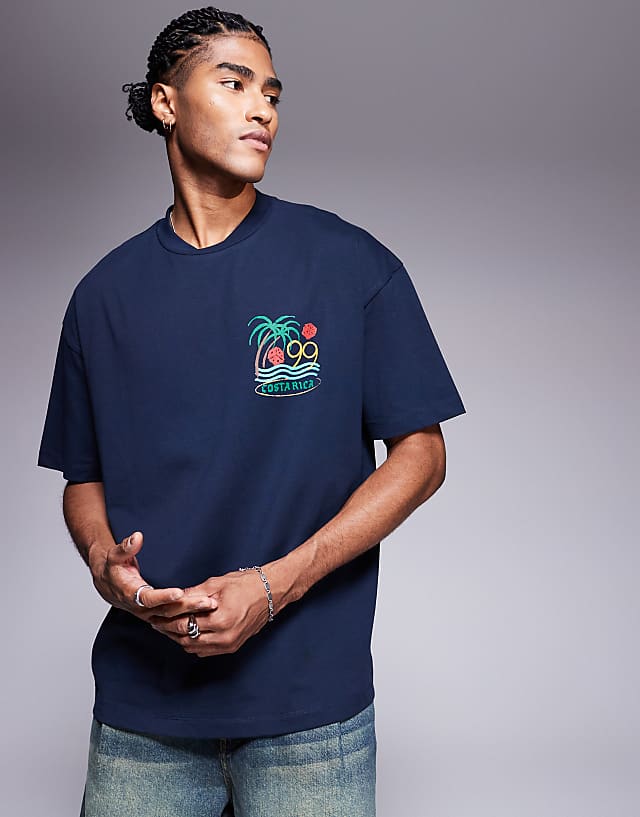Asos ASOS DESIGN Oversized T-shirt With High Summer Graphic In Navy