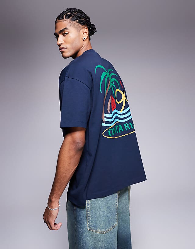 asos ASOS DESIGN oversized t-shirt with high summer graphic in navy