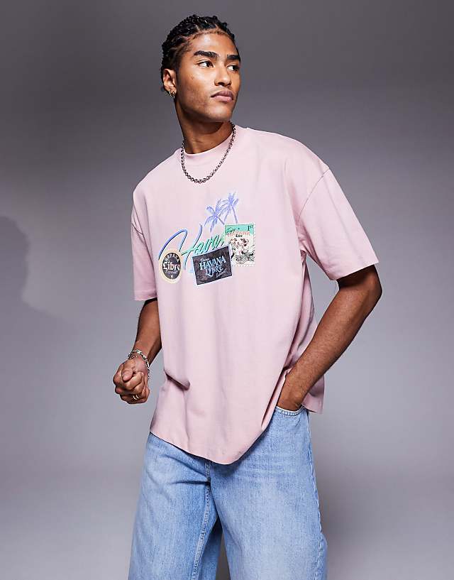 asos ASOS DESIGN oversized t-shirt with high summer graphic in light pink