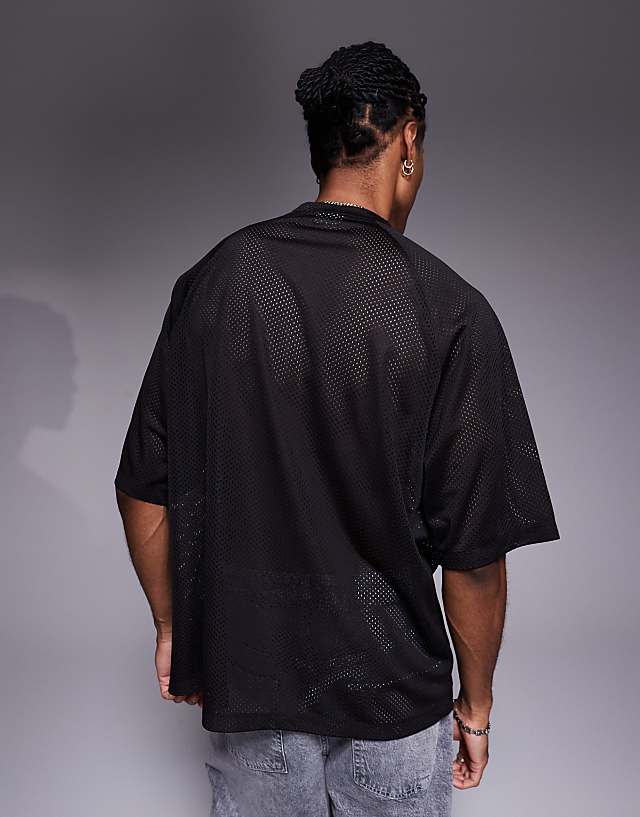 Asos ASOS DESIGN Oversized T-shirt With Le Marais Graphic In Black Airtex