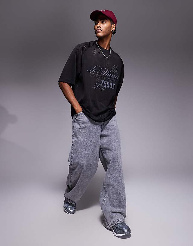 Asos ASOS DESIGN Oversized T-shirt With Le Marais Graphic In Black Airtex