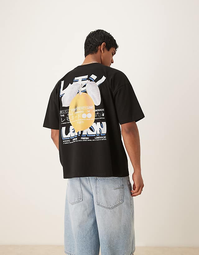 asos ASOS DESIGN oversized t-shirt with lemon print in black