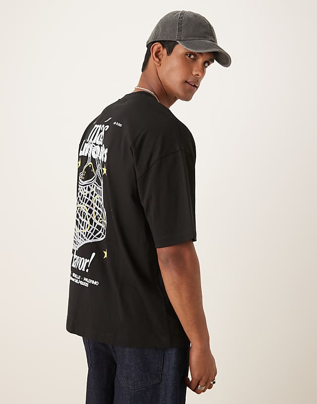 asos ASOS DESIGN oversized t-shirt with lemon print in black