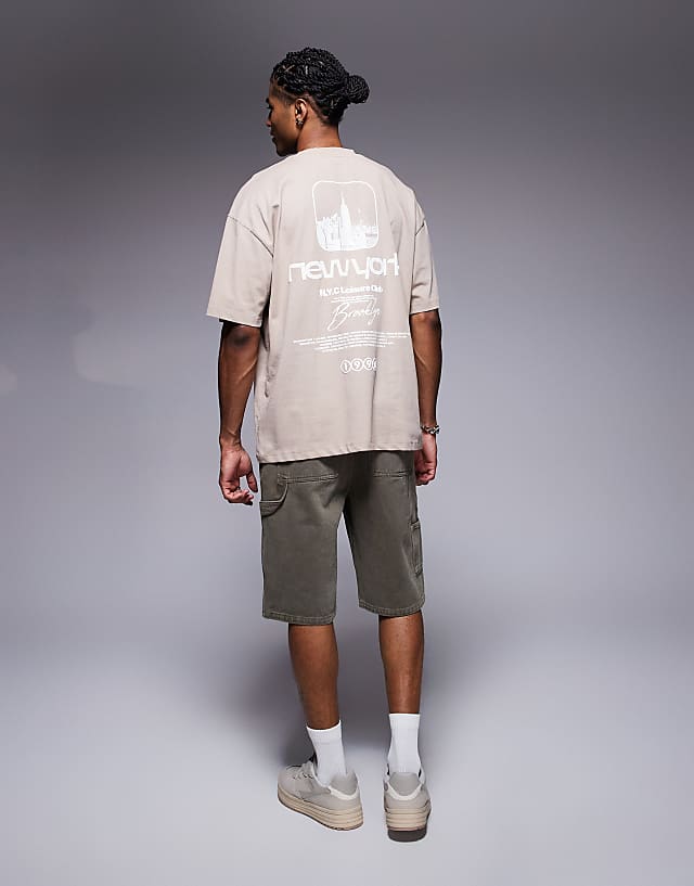 Asos ASOS DESIGN Oversized T-shirt With New York Graphic In Beige