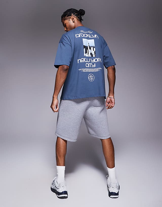 Asos ASOS DESIGN Oversized T-shirt With New York Graphic In Grey Blue