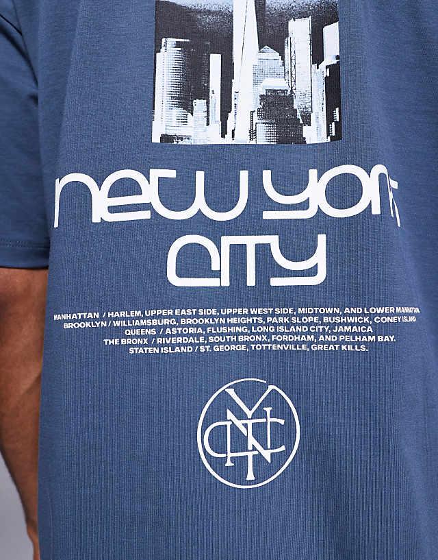 Asos ASOS DESIGN Oversized T-shirt With New York Graphic In Grey Blue