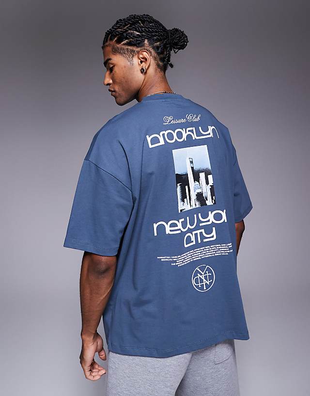 asos ASOS DESIGN oversized t-shirt with New York graphic in grey blue