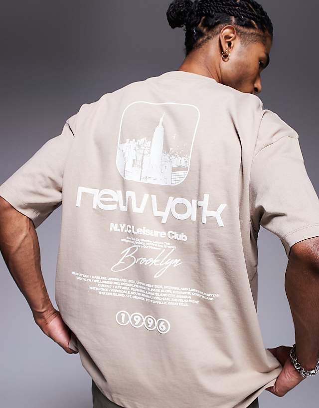 asos ASOS DESIGN oversized t-shirt with New York graphic in beige