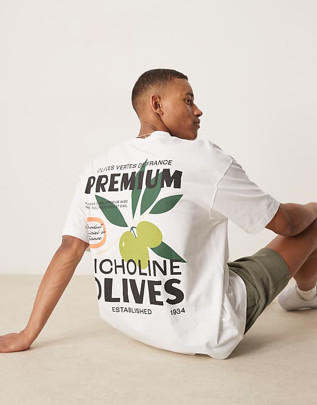 asos ASOS DESIGN oversized t-shirt with olive graphic in white