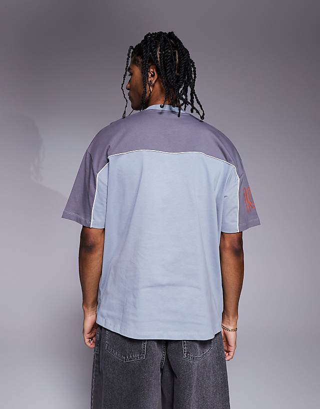 Asos ASOS DESIGN Oversized T-shirt With Panelling And Sports Graphic In Grey