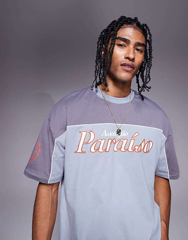 asos ASOS DESIGN oversized t-shirt with panelling and sports graphic in grey