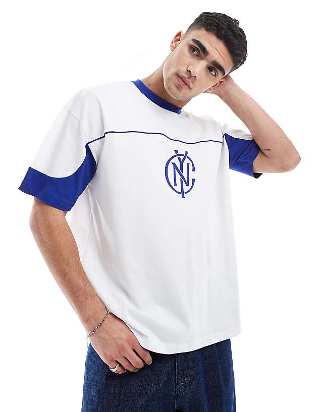 asos ASOS DESIGN oversized t-shirt with panelling and sports graphic in white