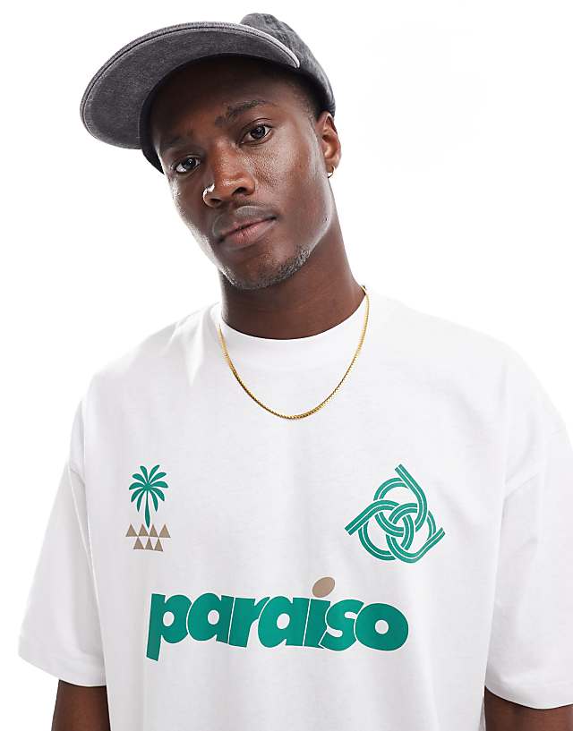 Asos ASOS DESIGN Oversized T-shirt With Paraiso Front Print In White
