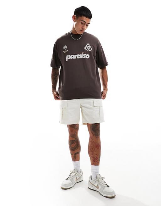 Asos ASOS DESIGN Oversized T-shirt With Paraiso Front Print In Brown
