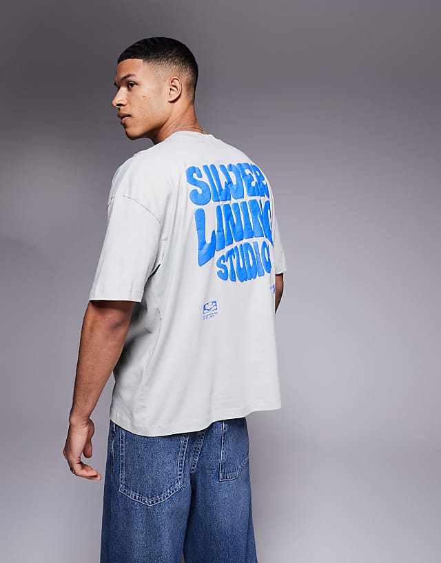 Asos ASOS DESIGN Oversized T-shirt With Puff Print In Light Grey