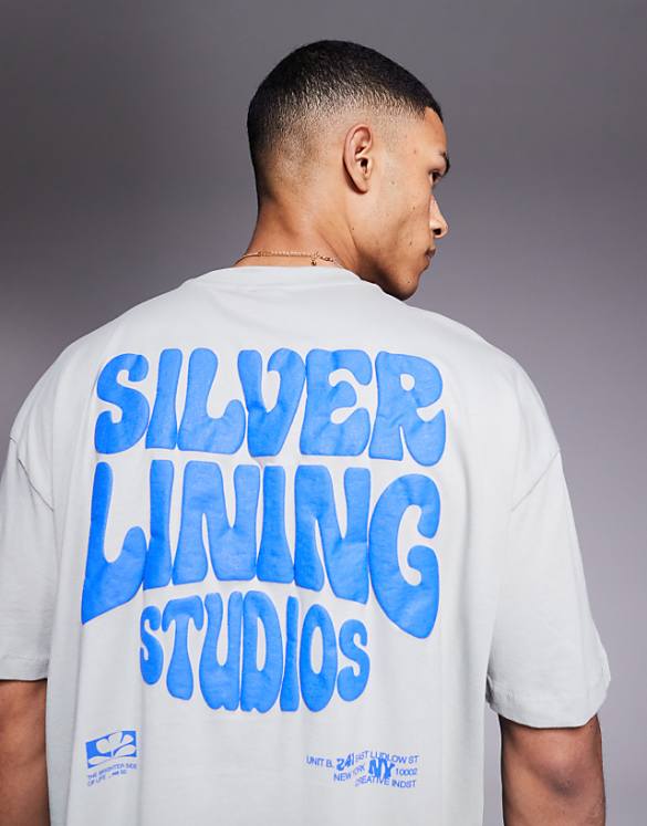 asos ASOS DESIGN oversized t-shirt with puff print in light grey