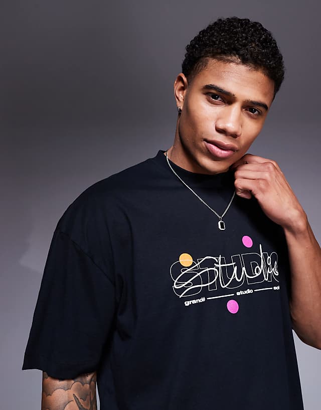 Asos ASOS DESIGN Oversized T-shirt With Puff Text Graphic In Black