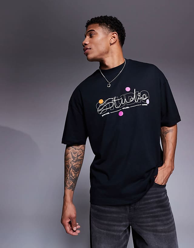 asos ASOS DESIGN oversized t-shirt with puff text graphic in black