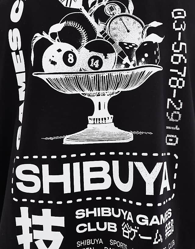 Asos ASOS DESIGN Oversized T-shirt With Shibuya Graphic In Black