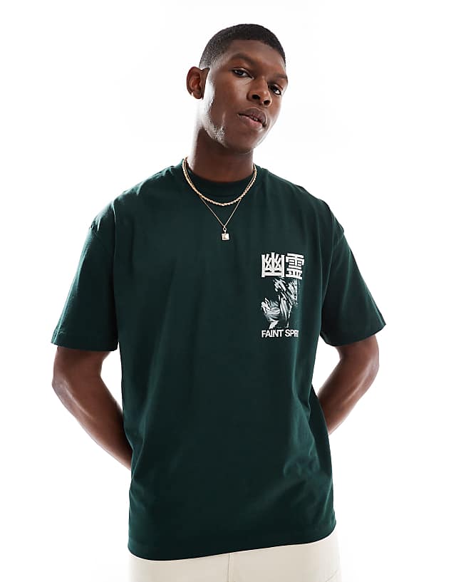 Asos ASOS DESIGN Oversized T-shirt With Souvenir Graphic In Dark Green