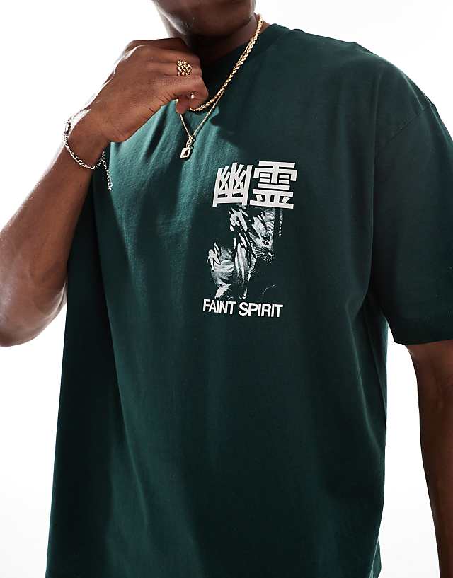 Asos ASOS DESIGN Oversized T-shirt With Souvenir Graphic In Dark Green