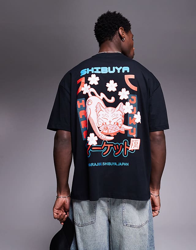 asos ASOS DESIGN oversized t-shirt with souvenir graphic in black