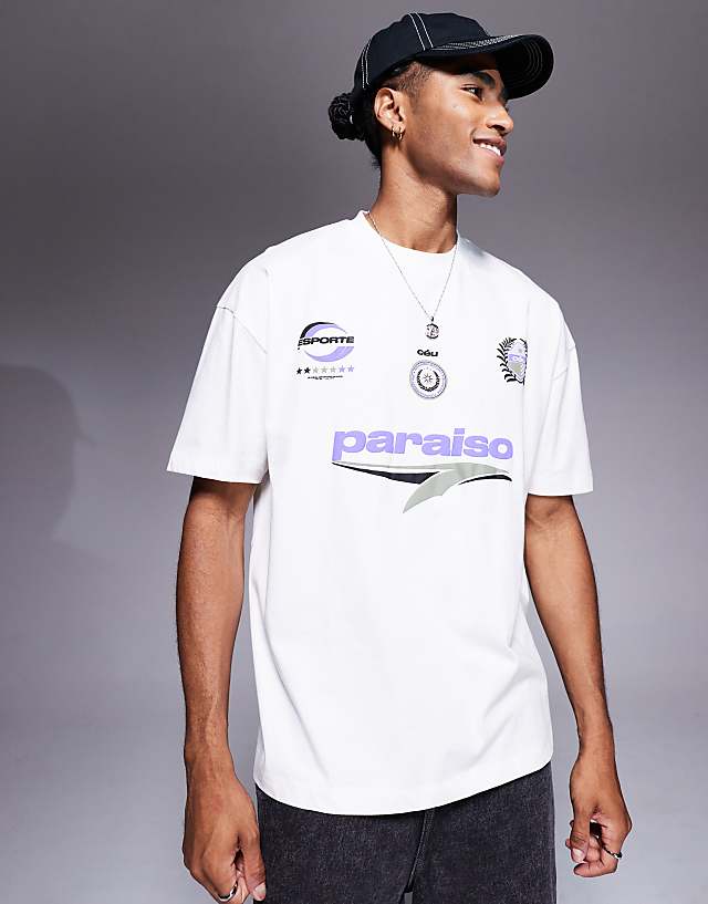 asos ASOS DESIGN oversized t-shirt with sport graphic in cream