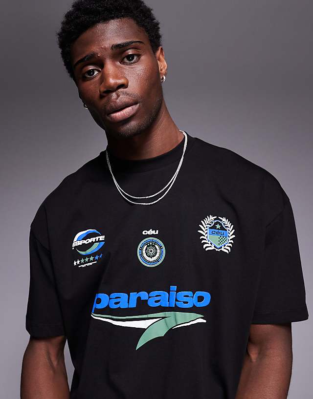 asos ASOS DESIGN oversized t-shirt with sports graphic in black